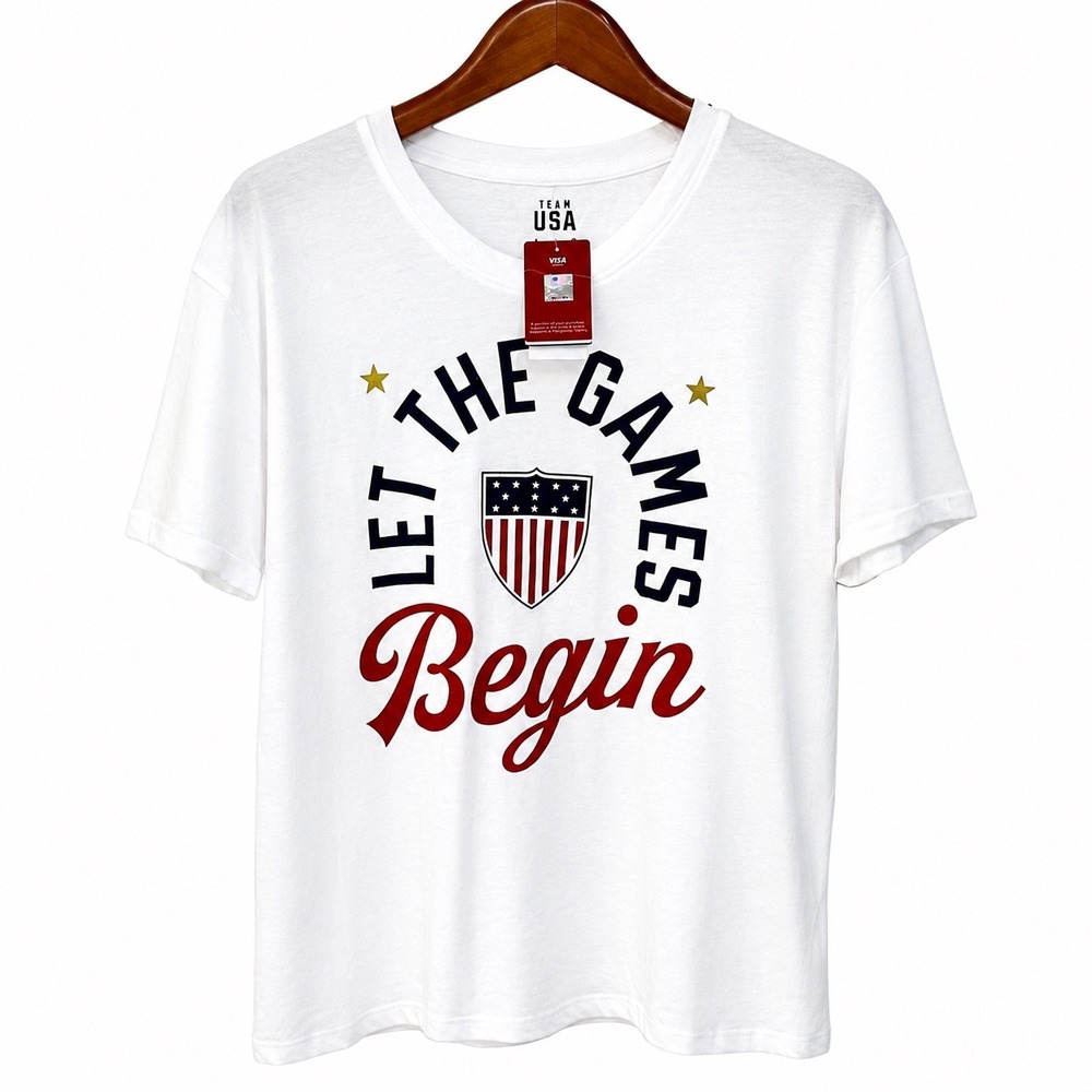 Team USA Olympic Games White Graphic T-Shirt Let The Games Begin XL 01FJ-0042